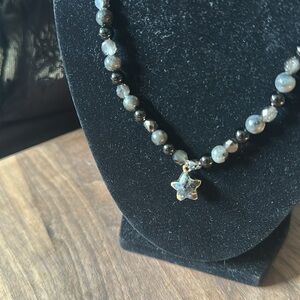 NWT Sparkles and Stars Necklace (Smokey crystal, black onyx and larvikite)